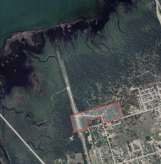 Aerial map showing the preliminary Flats Ranch property outline near Canal Flats and Columbia Lake